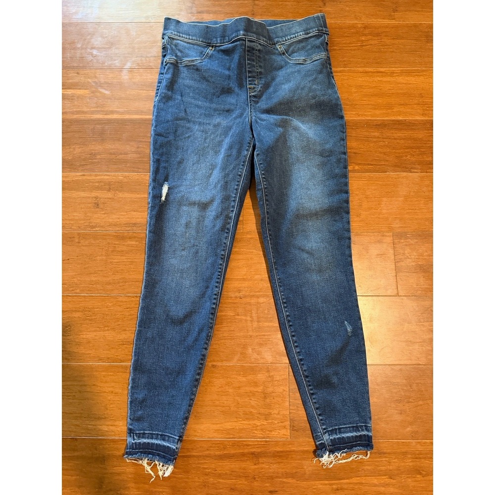 Spanx‎ Pull On Skinny Jeans Distressed Wash Raw Hem Women's Size Large